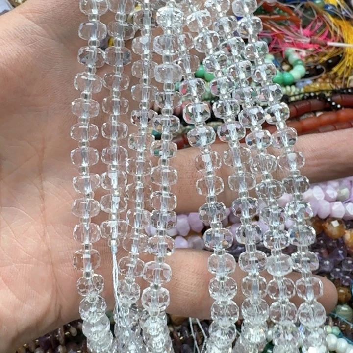 合金玛瑙/玉髓珠宝半成品一条7mm白水晶切面车轮
