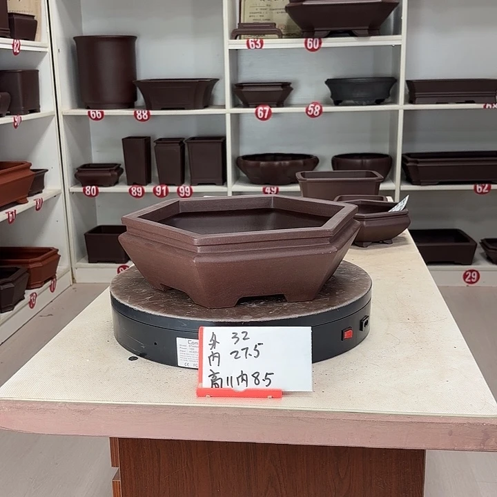 紫砂花盆束口六方小