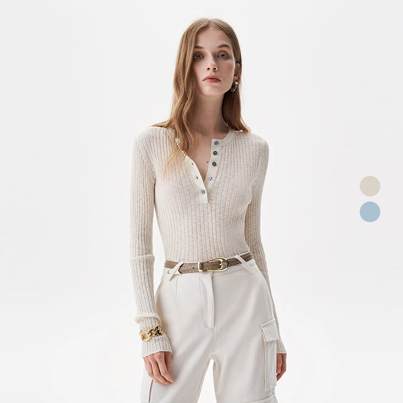 IRO Night 亚麻棉针织衫圆领修身水粉蓝打底衫法式轻奢25春夏新款