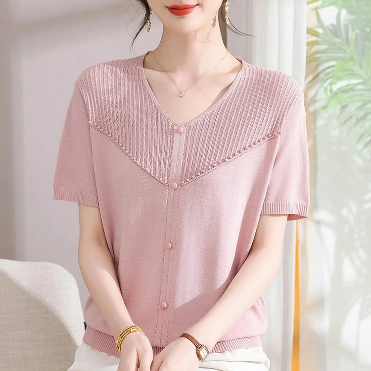 中老年人女夏季冰丝T恤小衫2025新中式妈妈夏装阔太太服装专卖