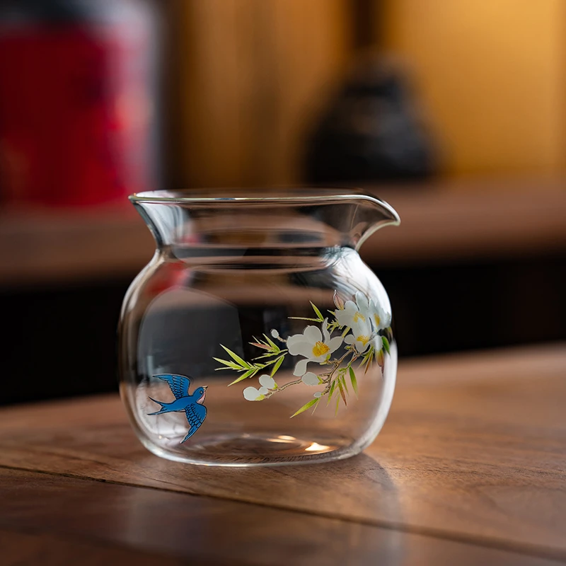 耐热玻璃加厚公道杯手工贴花家用绿茶公杯泡茶匀杯分茶器茶海零配