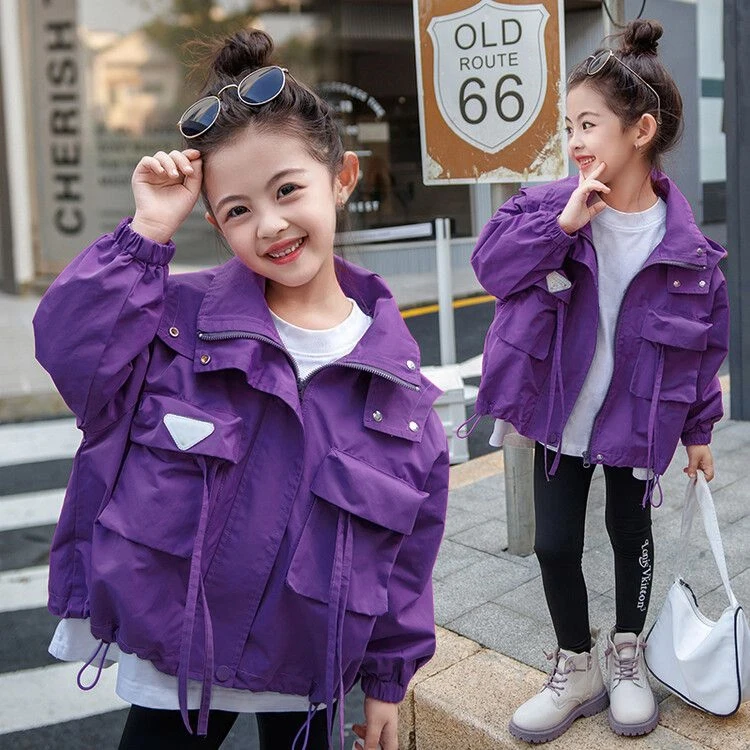女童秋冬款洋气休闲时髦连帽风衣女孩秋秋冬夹棉中大童派克服外套