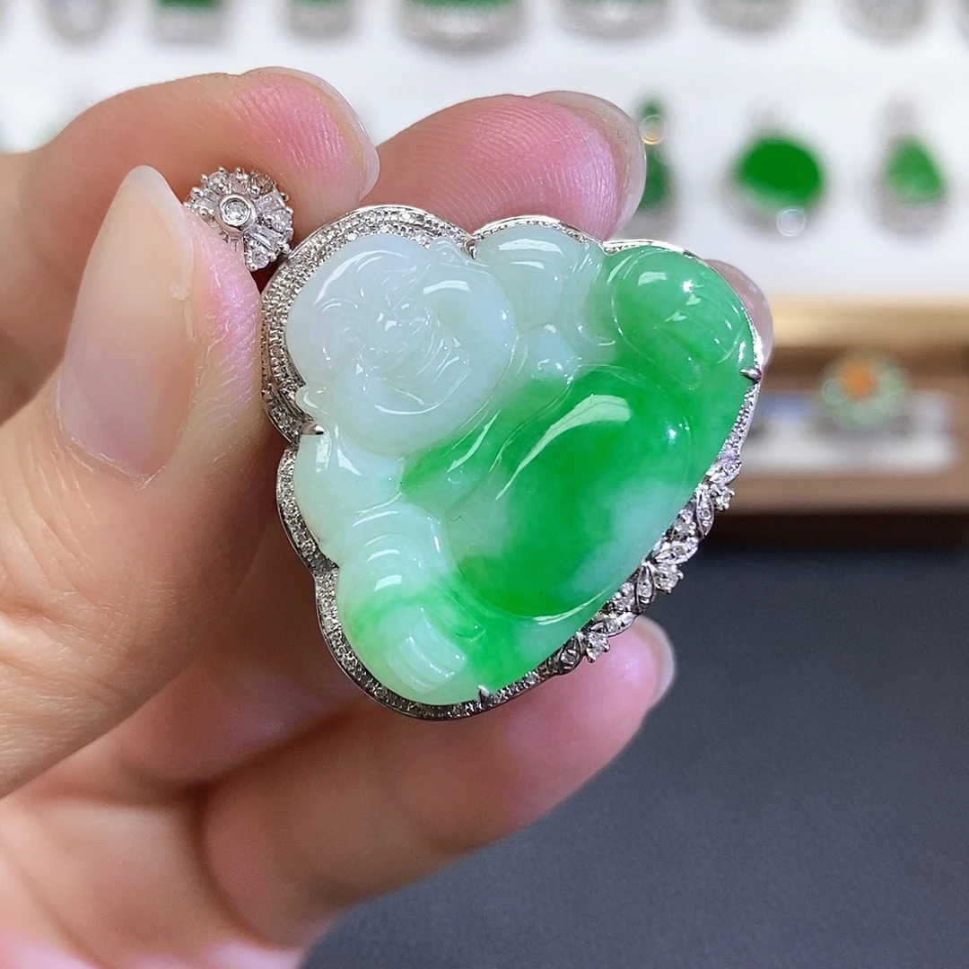 翡翠18K金镶嵌吊坠(不含链)