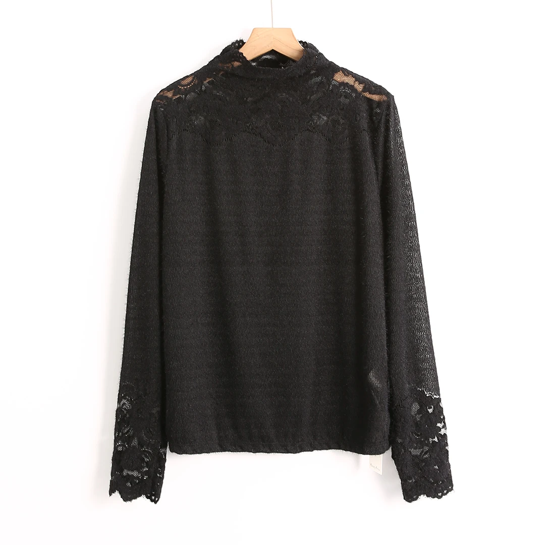 【HONEY AMOR】 韩系高领蕾丝钩花打底衫女上衣潮 /DZMZ8009