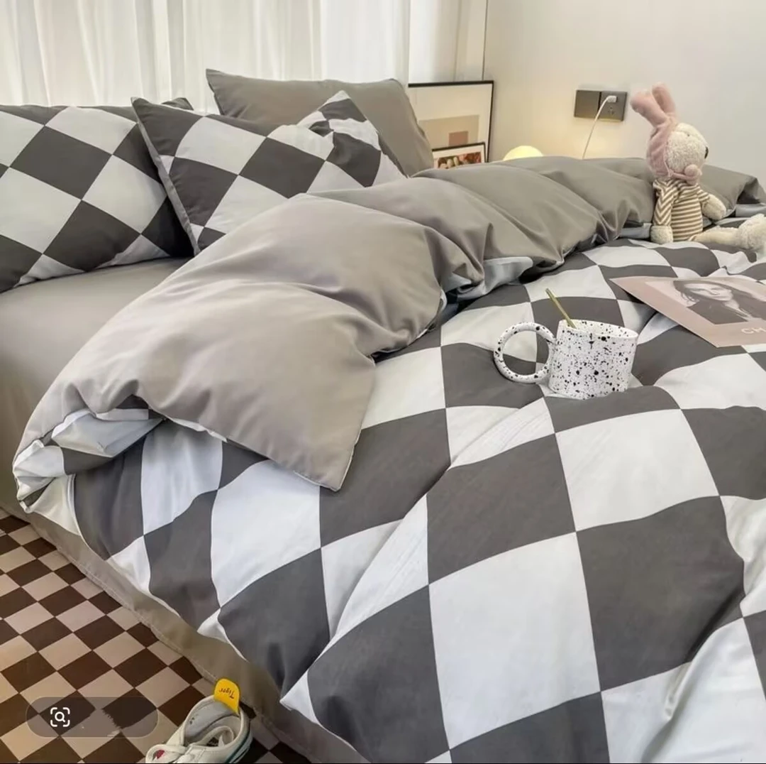 棋盘格  春季四件套全棉亲肤简约床单被套床上用品时尚轻奢双面