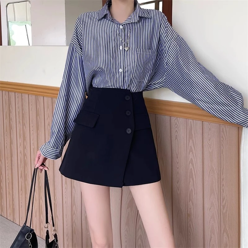 大码高腰不规则裙裤女秋冬半身裙韩版显瘦时尚显瘦遮肚子短裤裙子