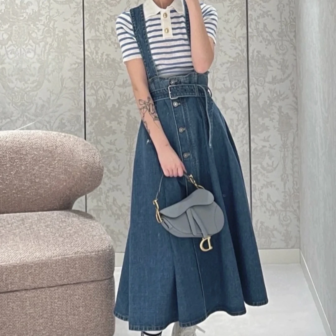 99新 DIOR/迪奥 bb299 牛仔背带裙 34码 棉