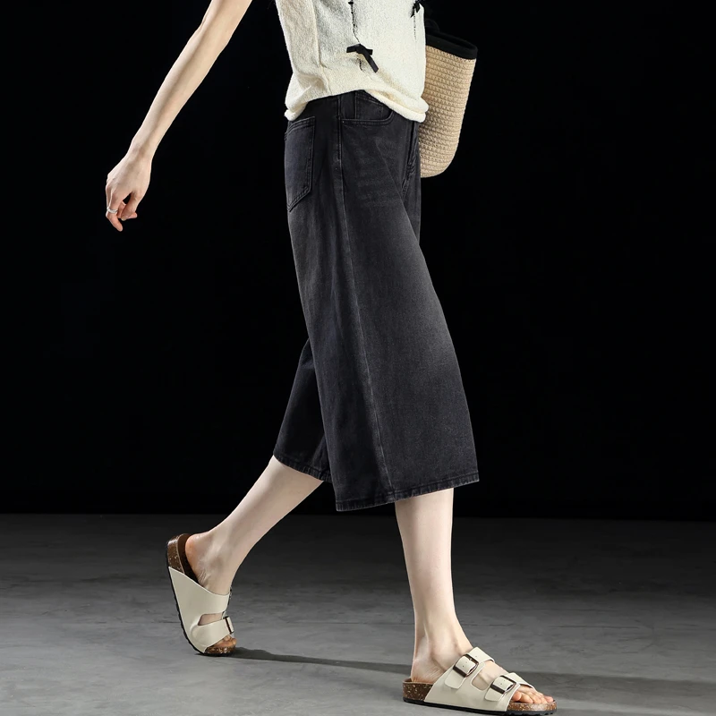 美式复古水洗牛仔裤女夏薄款七分裤女小个子直筒中裤宽松阔腿裤