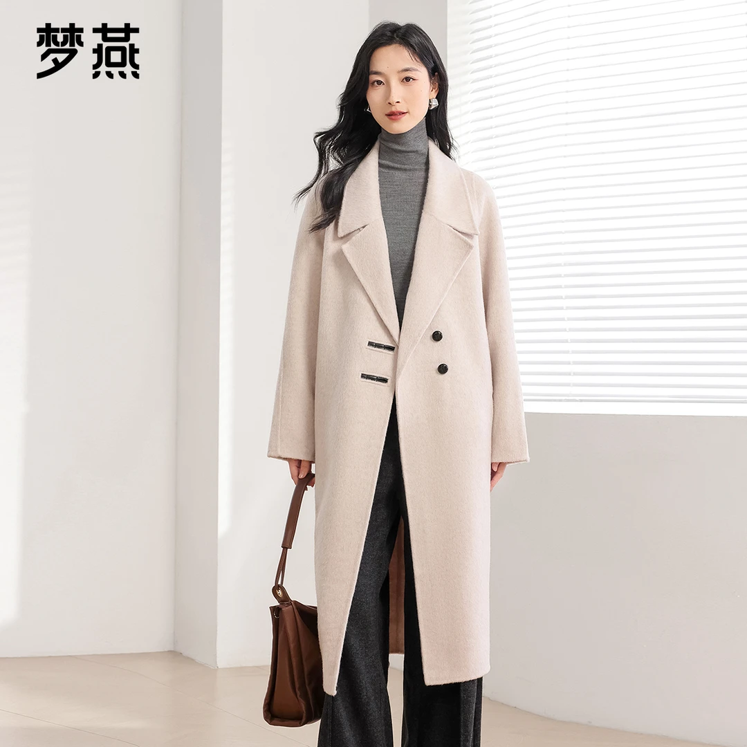 梦燕秋冬女双面羊毛呢宽松中长款百搭气质大衣外套CA30B4010