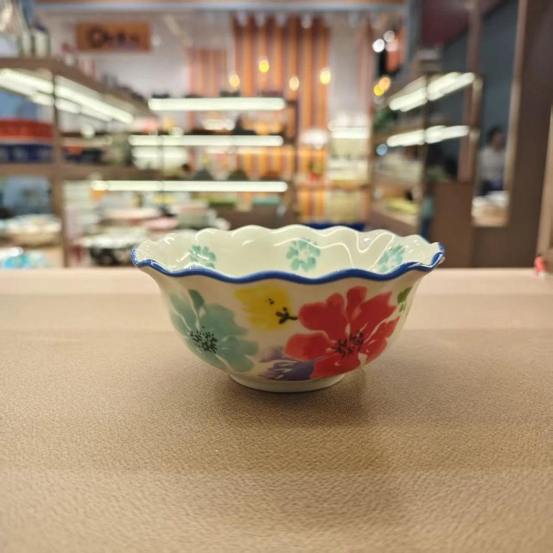 春暖花开5英寸花边碗家用饭碗陶瓷耐高温日式网红高颜值家庭装