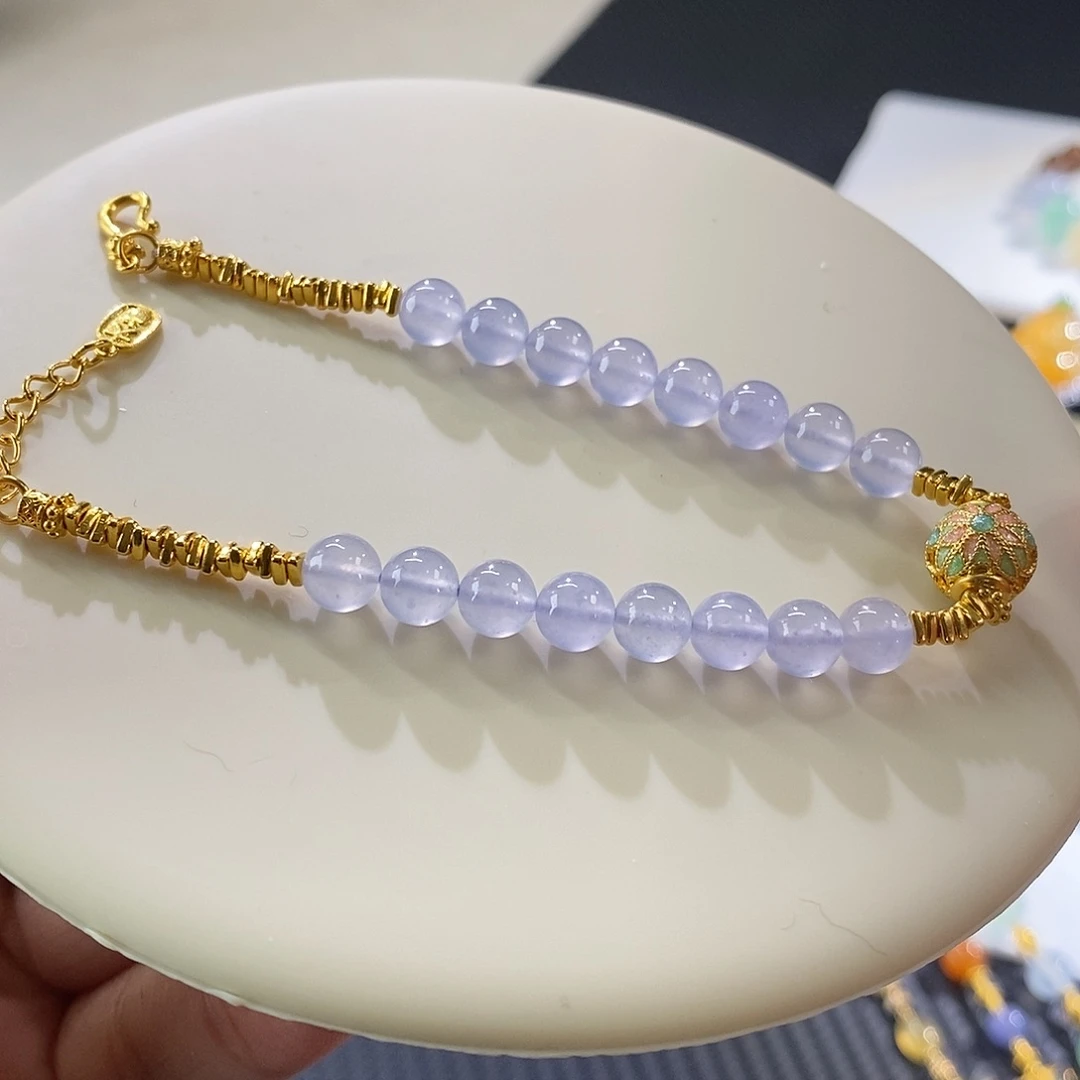 翡翠手链足金镶嵌盘缠手链