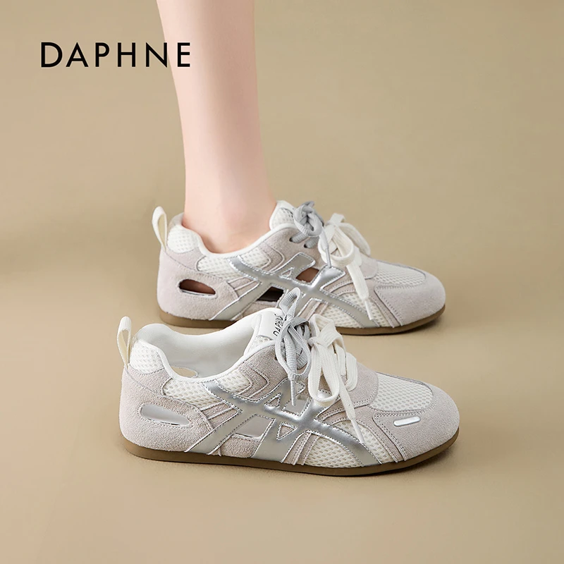 达芙妮镂空透气德训鞋女2025夏季新款爆款网面鞋百搭系带休闲鞋
