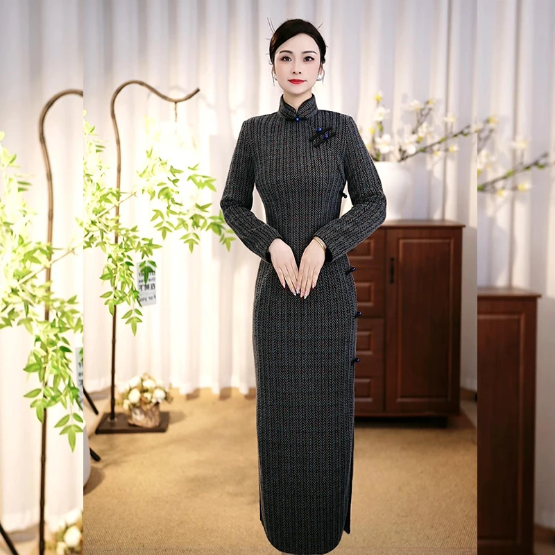【Apple779】2025冬季新款加绒加厚改良旗袍连衣裙复古中国风长袖