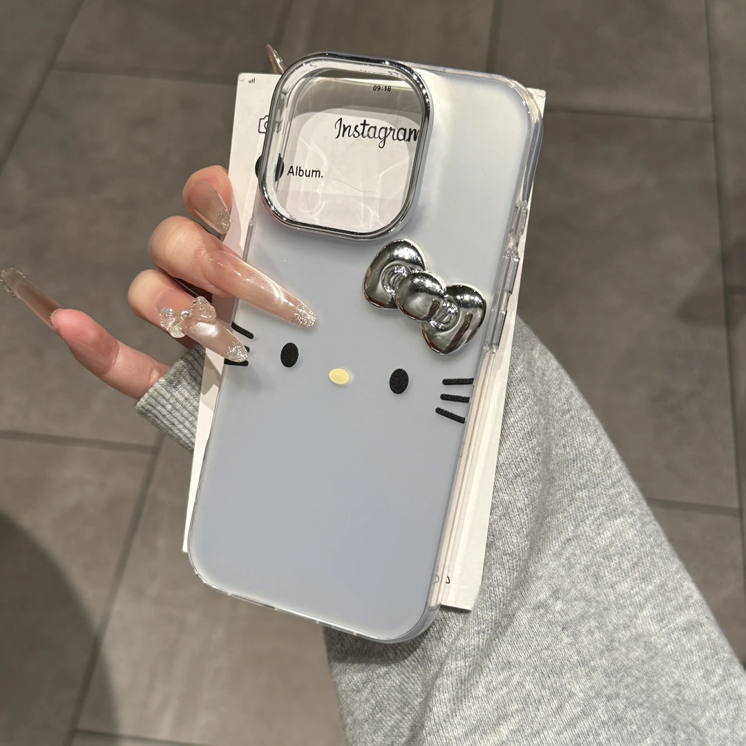 ins高颜值KT猫蝴蝶结适用苹果16/17promax手机壳iPhone15女14/13