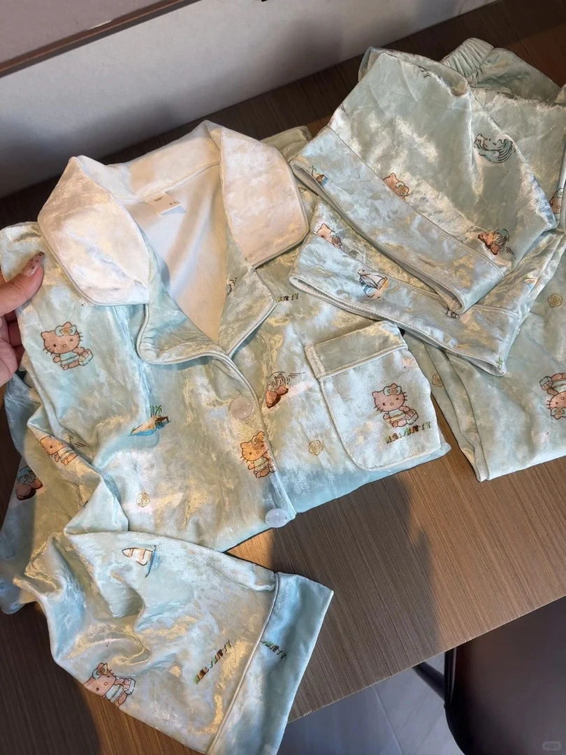 【DMXJ大梦想家】高级感Kitty海岛绒睡衣女秋冬新款套装保暖家居服