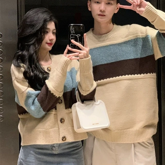 情侣装毛衣小众高级感秋冬款一长一短针织开衫外套2024新款男女潮