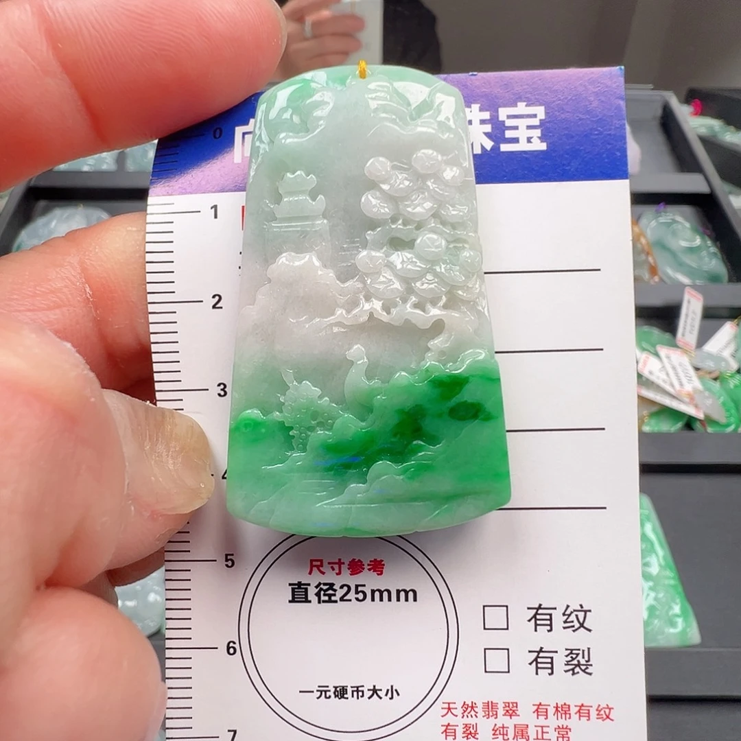 翡翠未镶嵌颈饰山水
