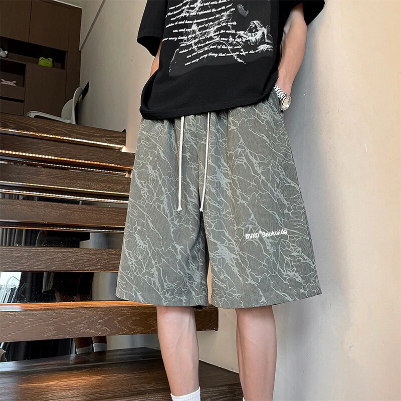 男生5五分裤潮牌外穿美式扎染短裤男士夏季薄款宽松休闲裤子大码