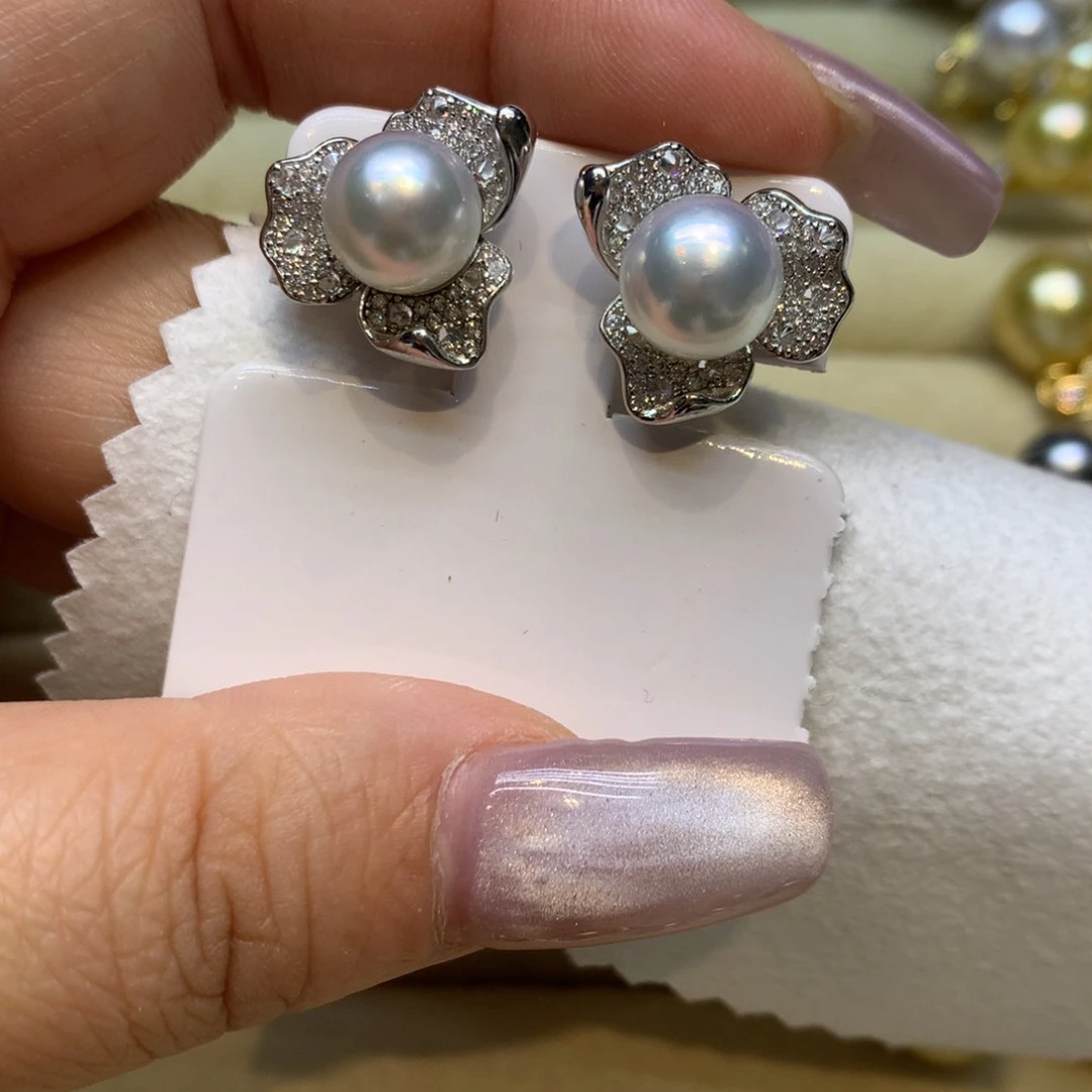 银S925镶嵌耳饰海水珍珠