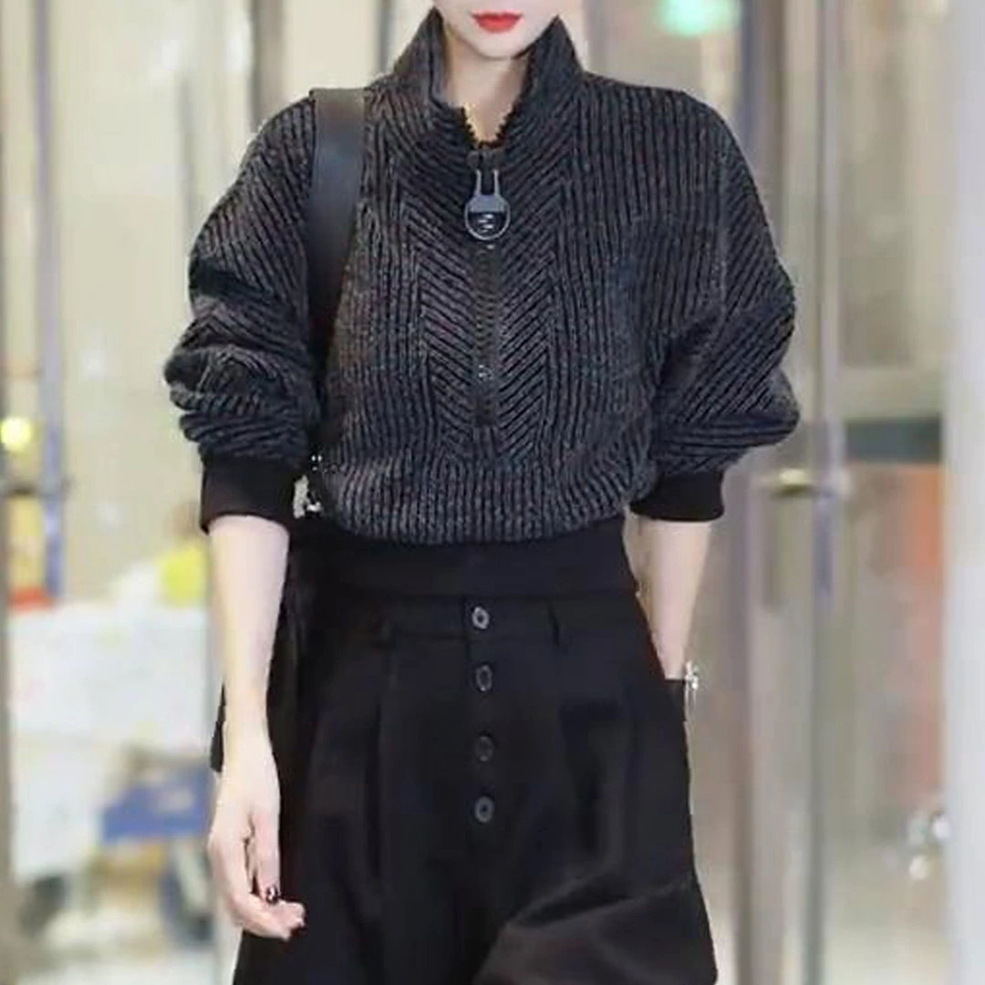 高级感撞色纹理简约大拉链卫衣2026秋冬新款时尚洋气立领百搭上衣