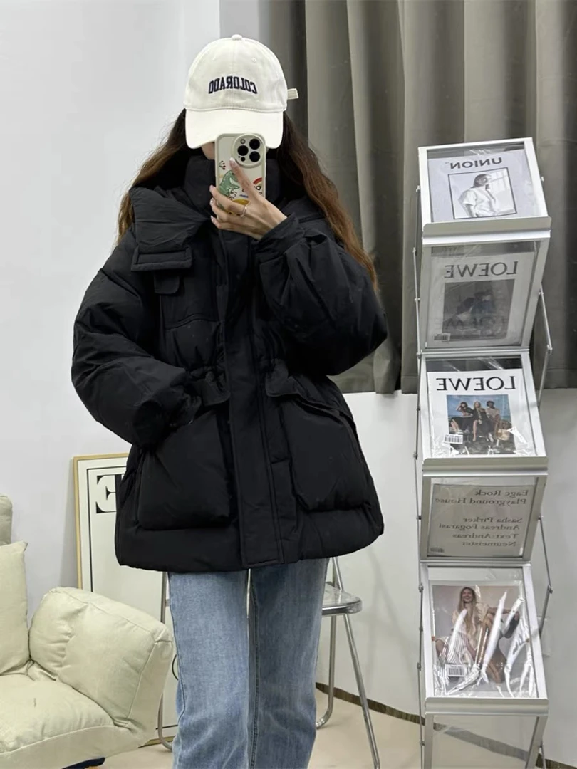 2025新款羽绒服连帽纯色加厚瘦腰显瘦55336