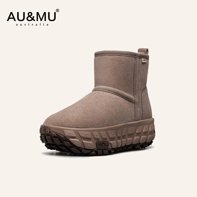 AUMU2025冬季新品限量版安神棕轮胎厚底中筒雪地靴女皮毛一体2046