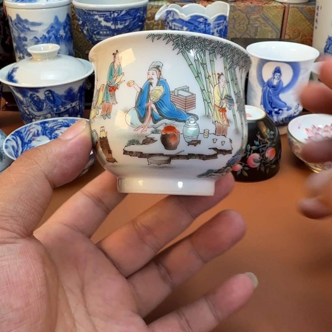 小***翠陶杯子景德镇全手工手绘陶瓷