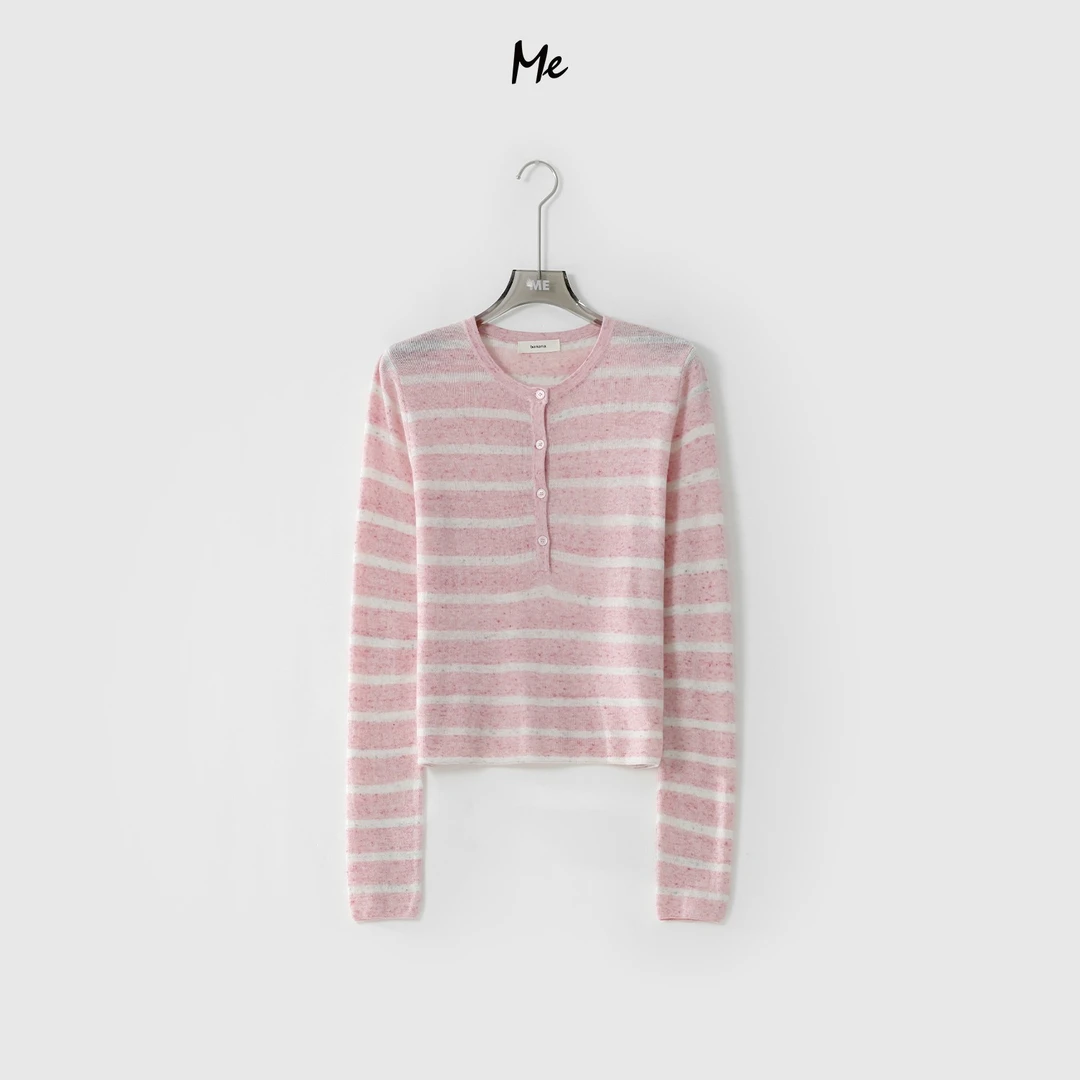 ME【亚麻条纹打底衫】绵羊毛亚麻混纺修身显瘦百搭针织毛衣MESS0306