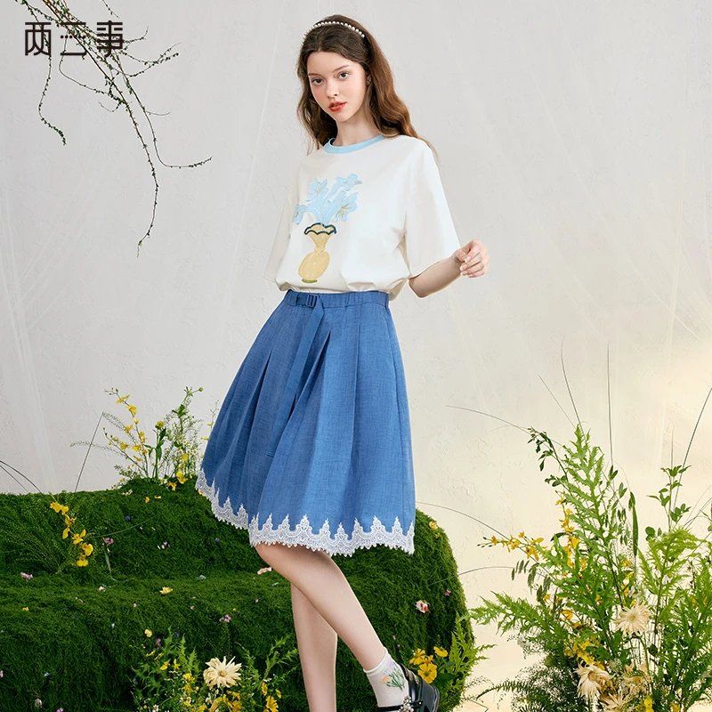 两三事 星海潮汐 蕾丝假腰带裙裤S25CKZ292