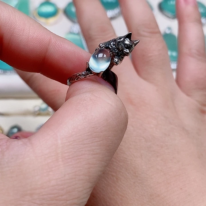 蛇纹石玉戒指银S925镶嵌星***✨