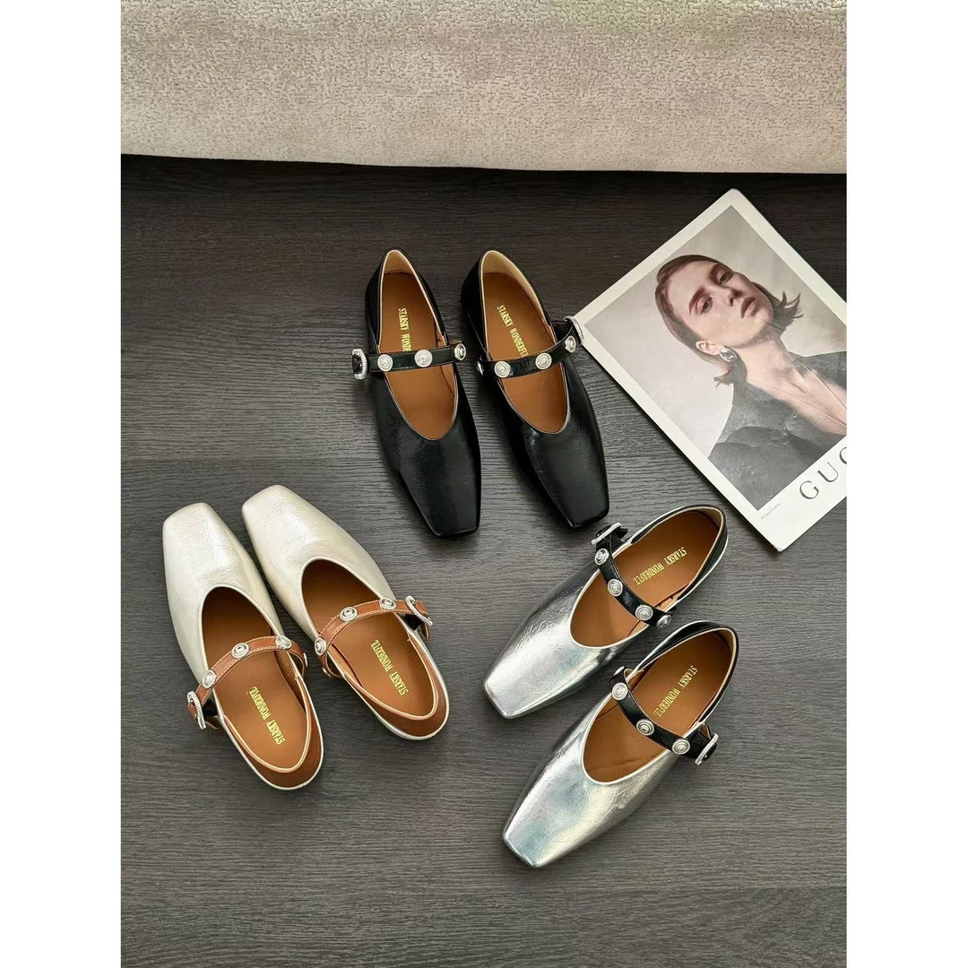 S2510新款边扣舒适百搭软底两穿方头小单鞋