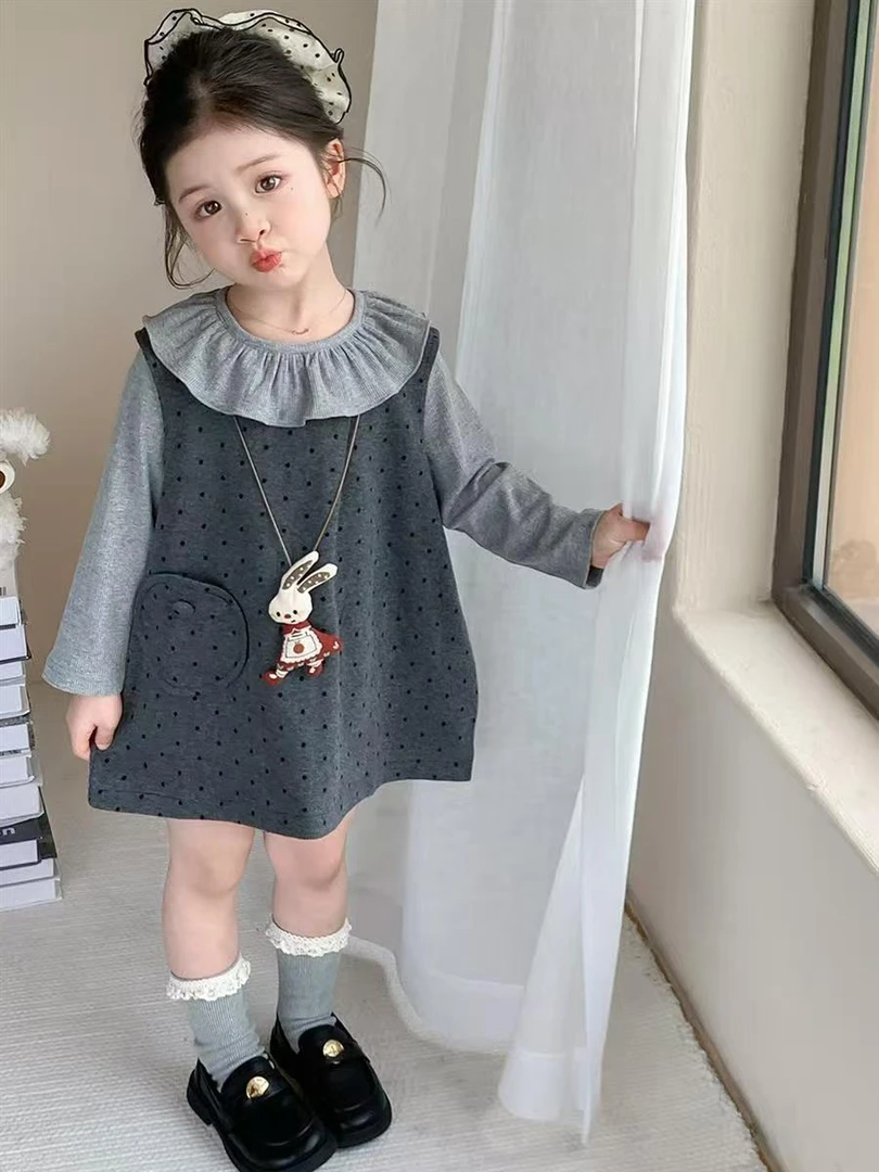 女童连衣裙秋装2025新款洋气儿童背心裙套装女孩秋季长袖公主裙子