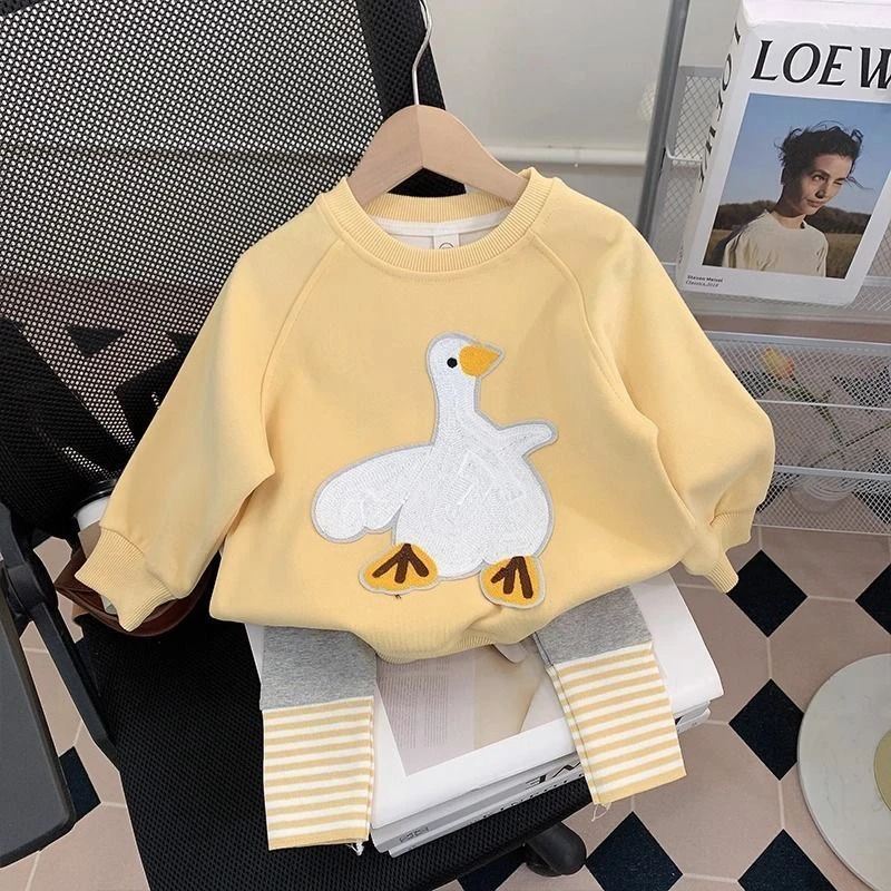 ZX女宝宝秋款黄色鸭搞怪休闲套装时尚简约新款卫衣套装ZS-J-C127