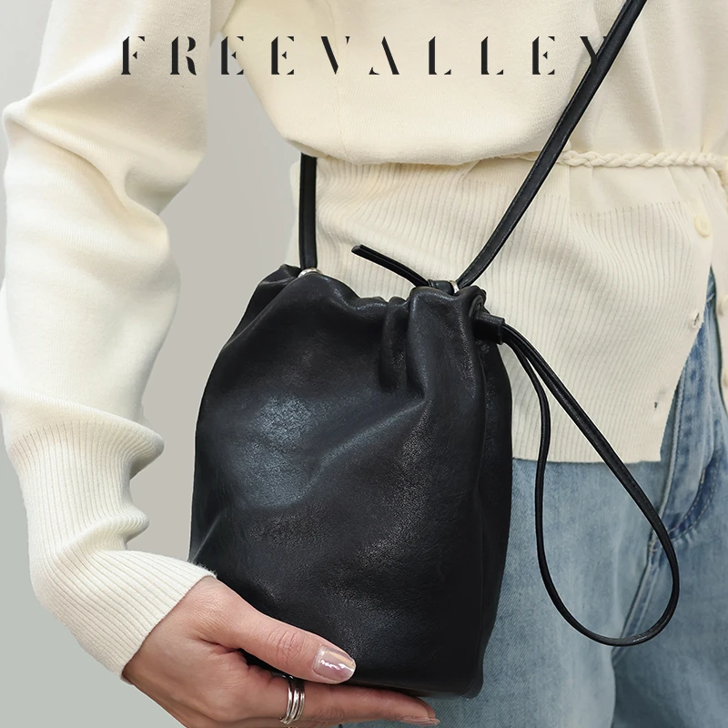 自由谷FREEVALLEY.新款手提单肩斜挎羊皮小众慵懒风通勤包