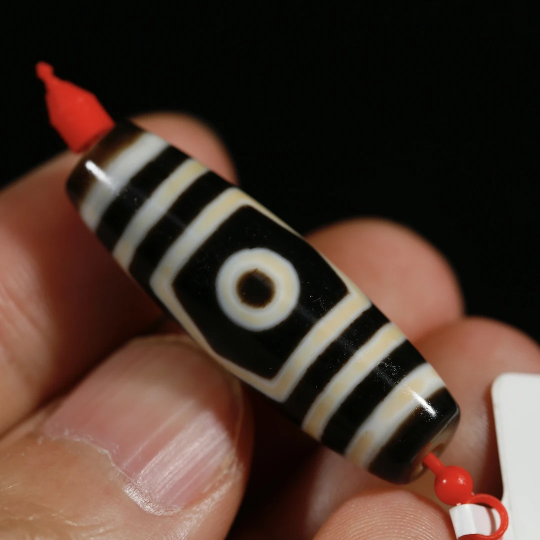 聚缘古法手工极黑白宝盖三眼玛瑙民族风百搭轻奢时尚男女可佩戴