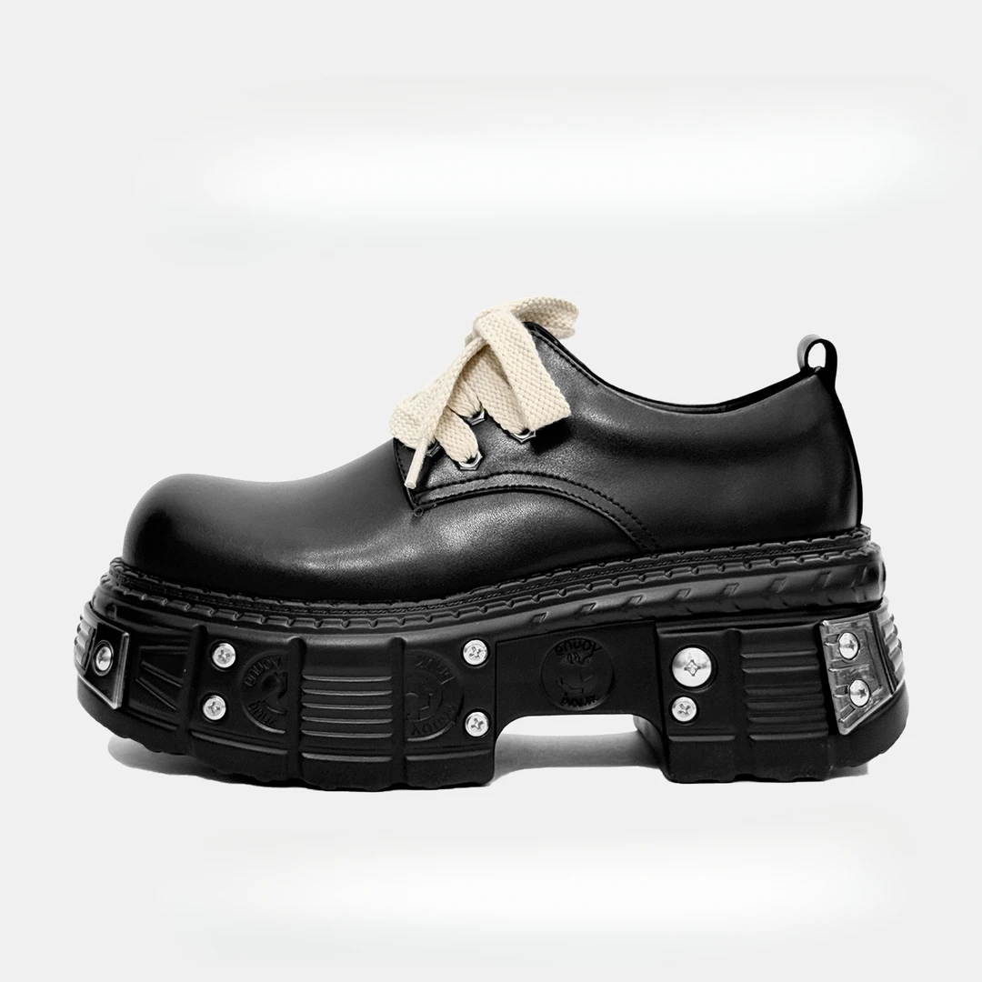 潮流男士百搭透气休闲鞋朋克风系带低帮正装皮鞋