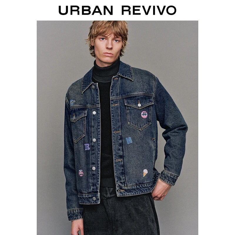 UR2025冬季新款男装潮流趣味贴纸印花水洗牛仔外套UUV850062