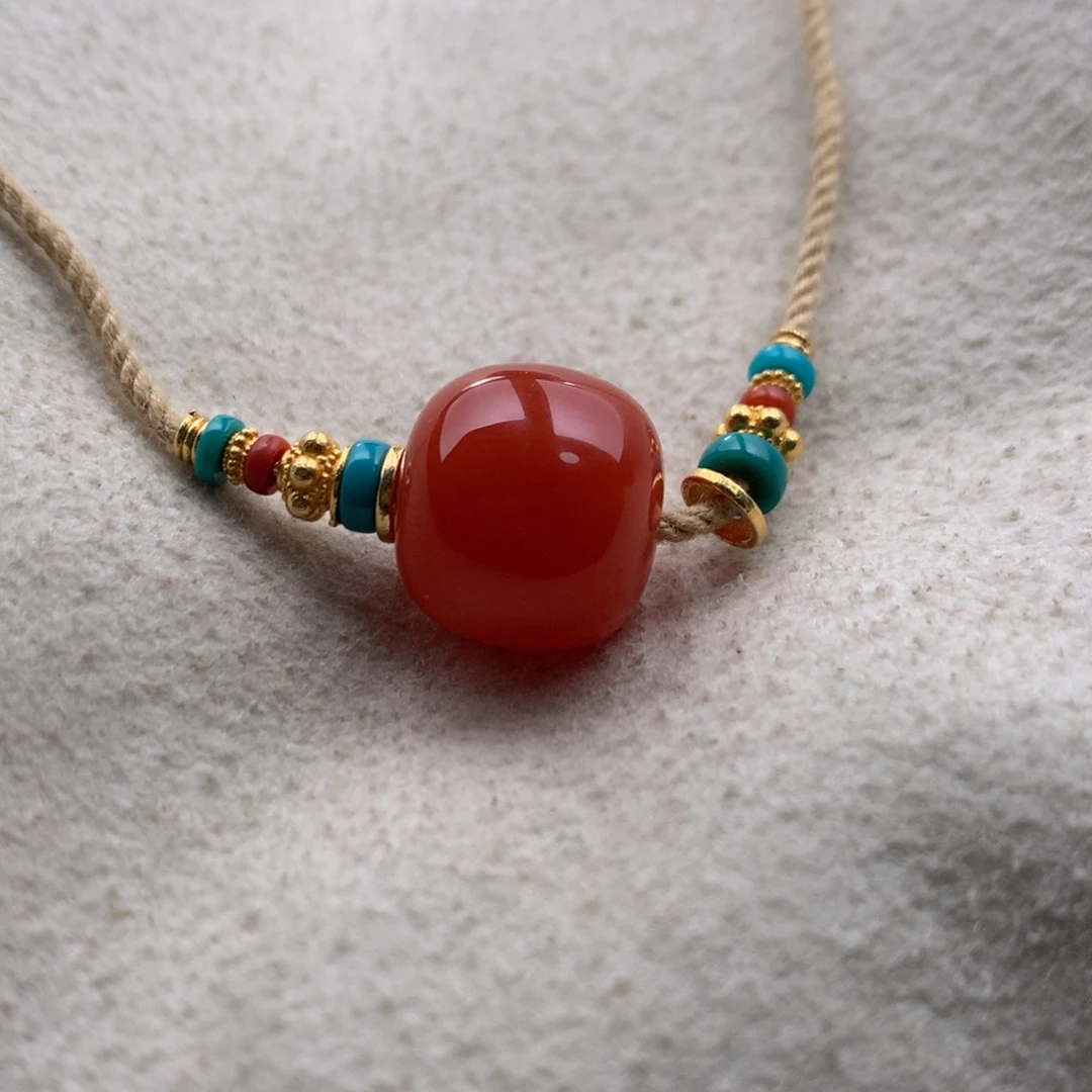 南红玛瑙未镶嵌保山天然原矿南红13mm+柿子红老型单珠