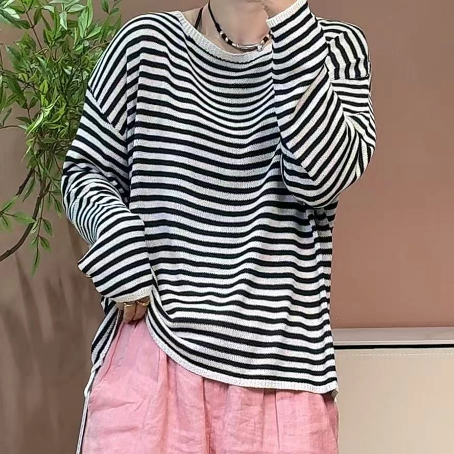 【衣布到味华华】条纹设计显瘦减龄亚麻长袖61212款