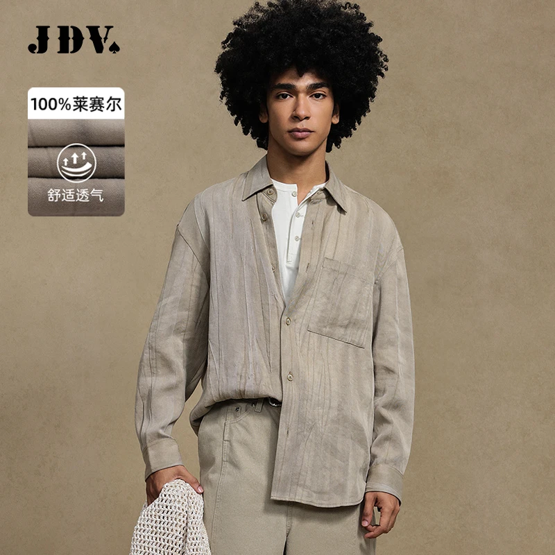 J.D.V2025早秋新款卡其尖领长袖休闲衬衫莱赛尔男休闲衬衫WIC4337