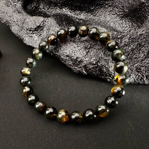 #图一乐 黑金琥珀手串7-8mm 手围16-18 天然缅甸琥珀 款式随机发