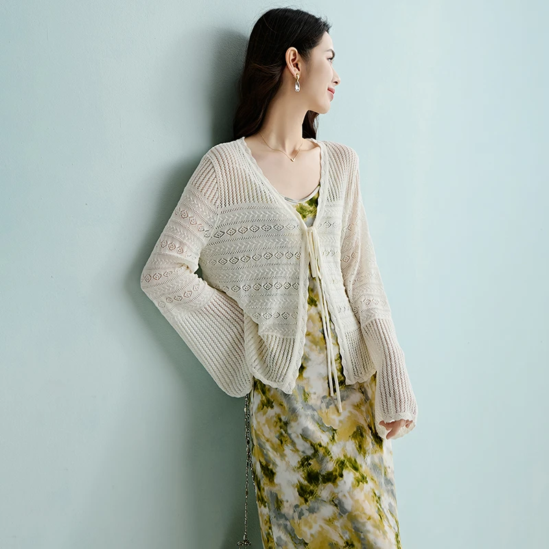 【专享】2025度假风小衫钩花弹力针织开衫女25052701