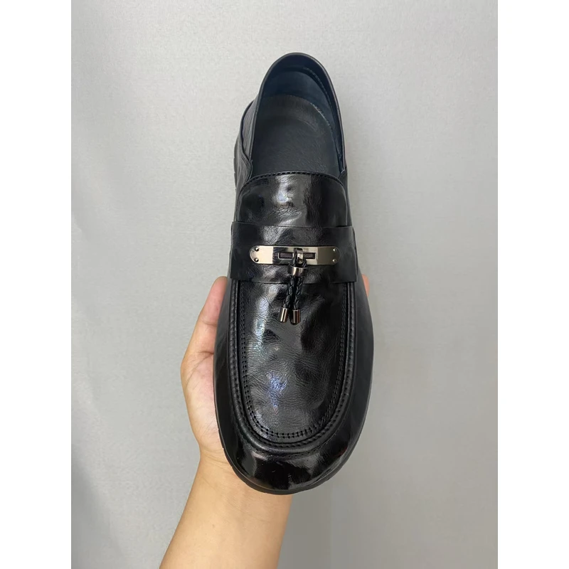 广州男士时尚商务豆豆鞋软底手抓水牛皮麦穗透气休闲皮鞋18116-83