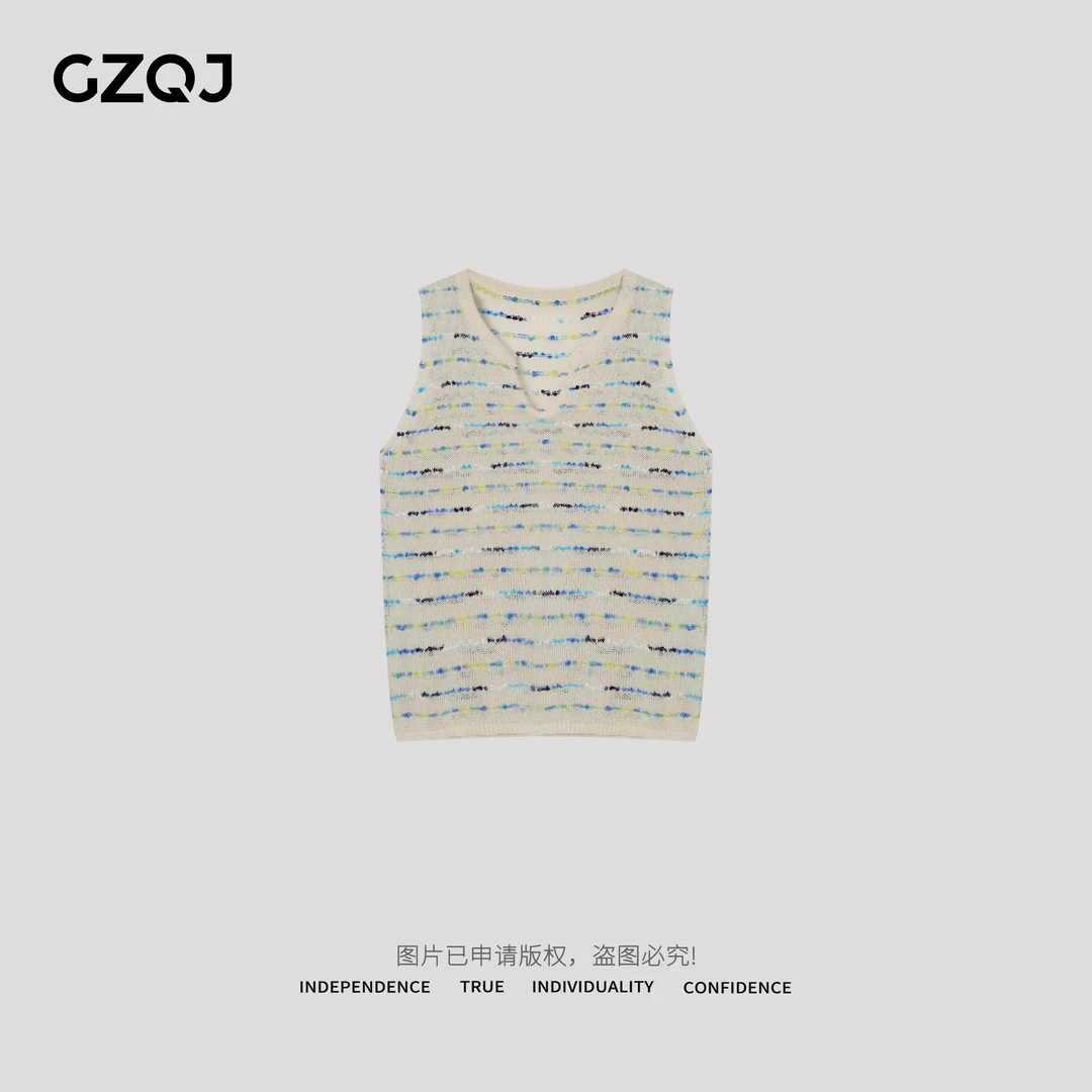老琴私服 【彩序简律】欧若风小香风剪刀领百搭无袖针织背心夏36117