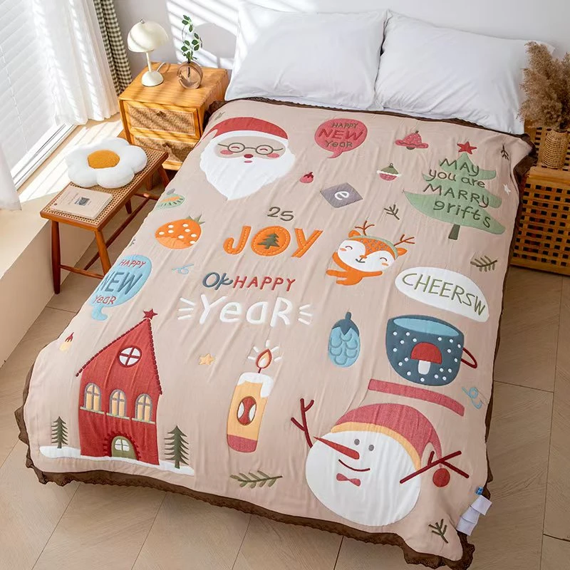 【圣诞老人】150/200花边精梳棉成人泡芙被盖被可爱床盖盖毯