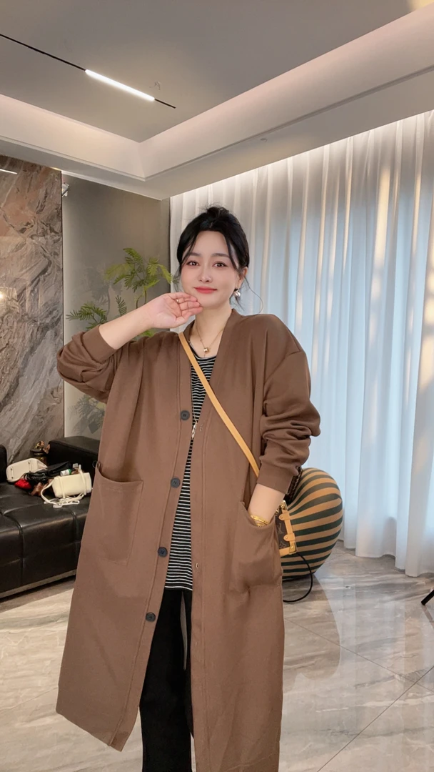【冲姐】秋款上新长款纯色复合慵懒感宽松大版气质卫衣长外套623