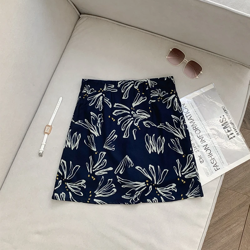 【南油溪溪】复古水墨印花半身裙时尚气质高腰显瘦A字短裙 800966