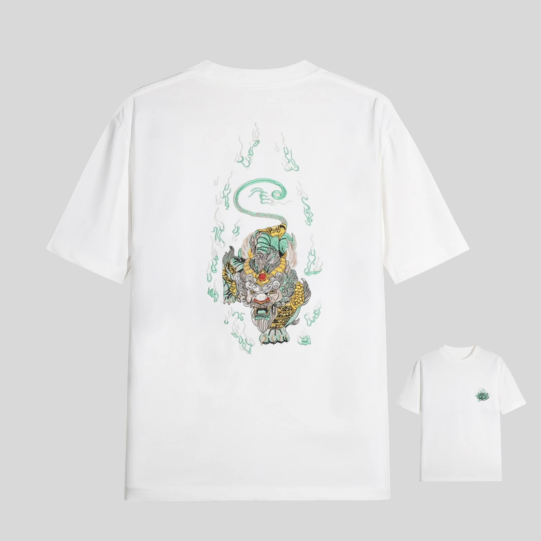 【花1】蛇年新款国风短袖经典百搭貔貅刺绣T恤 y228