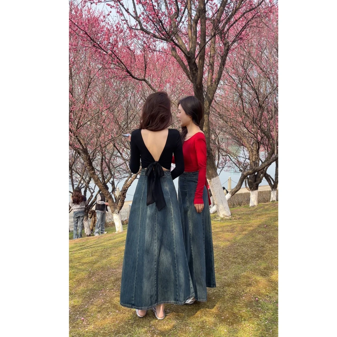 【梦婷家】纯欲风性感露背T恤设计感系带辣妹上衣-2567