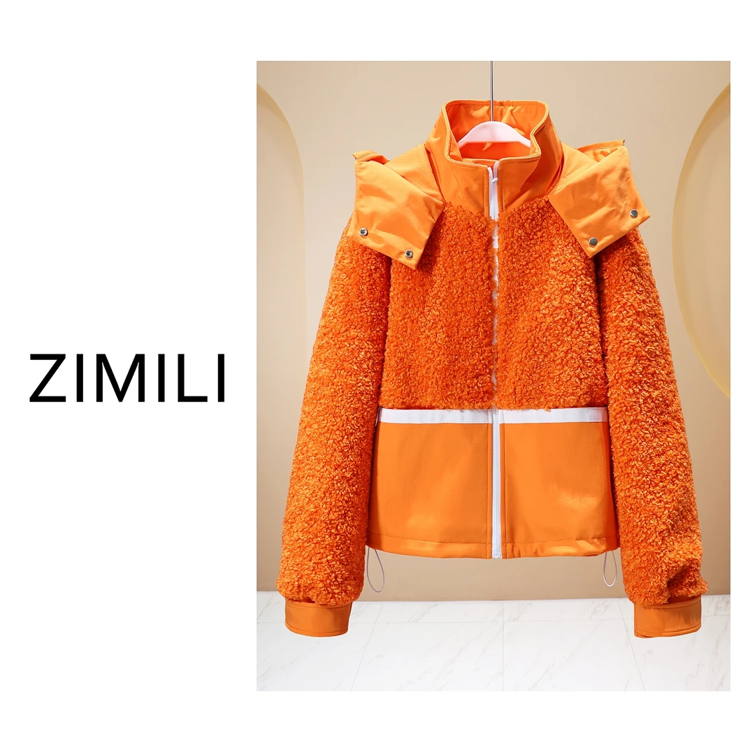 【LIANG哥女装】冬季欧货阔版爱玛橙撞色拼接连帽毛毛衣5693